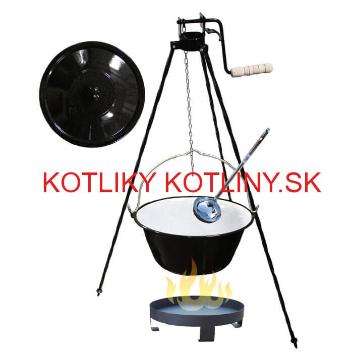 Smaltovaný kotlík 16 L (1,2 mm) + Ohnisko + stojan s kladkou VAR