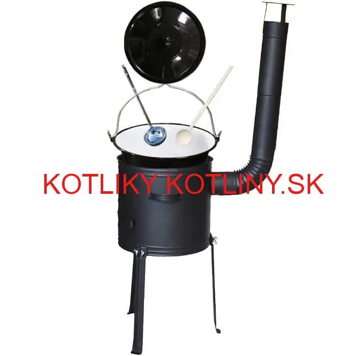 Smaltovaný kotlík 20 L + kovová kotlina s vysokými nožičkami 42 cm, žiaruvzdorná farba Plus 700 + vareška a naberačka