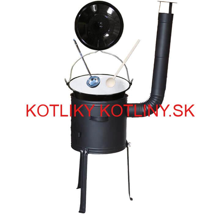 Smaltovaný kotlík 30 L + kovová kotlina s vysokými nožičkami 42 cm, žiaruvzdorná farba Plus 700 + vareška a naberačka
