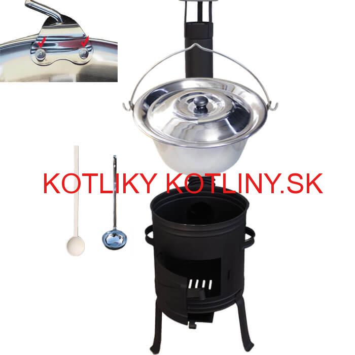Antikorový kotlík 10 L (0,8 mm) s nitmi + nízka žiaruvzdorná kotlina 33 cm PLUS 700 + vareška a naberačka