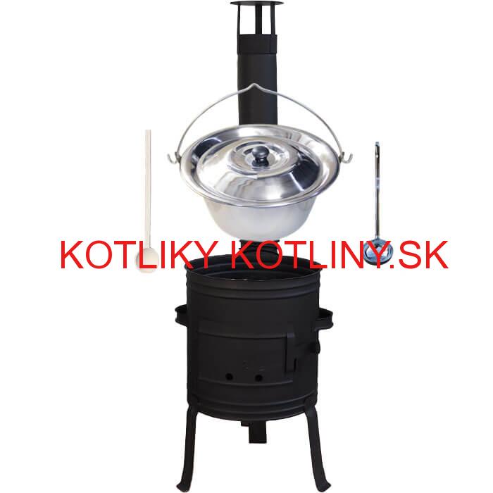 Antikorový kotlík 10 L (1,2 mm) + nízka žiaruvzdorná kotlina 33 cm PLUS 700 + vareška a naberačka