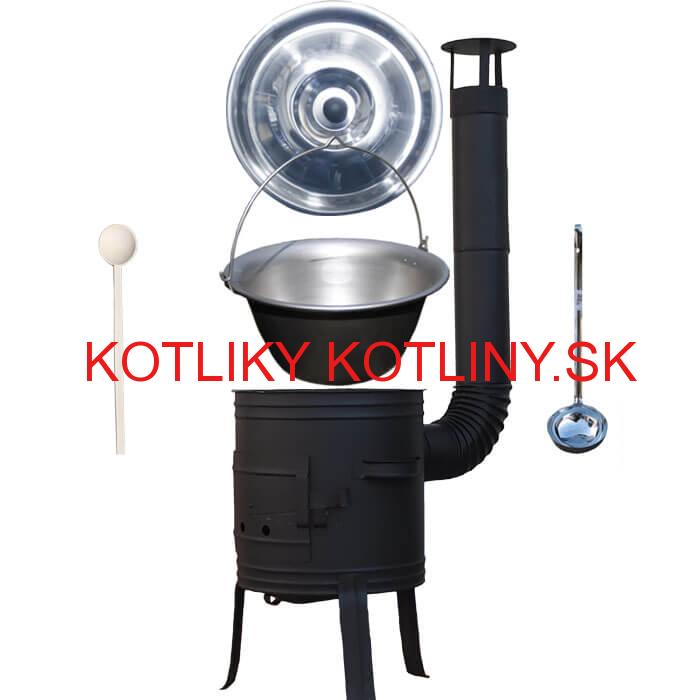 Nerezový kotlík 10 L (1,5 mm) + nízka žiaruvzdorná kotlina 33 cm PLUS 700 + vareška a naberačka