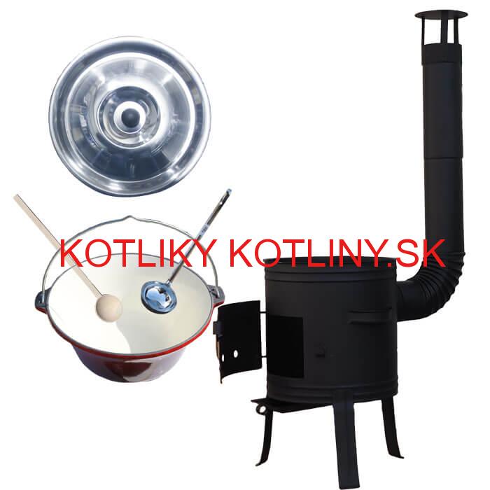 Liatinový kotlík 10 L so smaltovanou úpravou + nízka žiaruvzdorná kotlina 33 cm PLUS 700 + vareška a naberačka