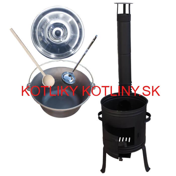 Liatinový kotlík 10 L + nízka žiaruvzdorná kotlina 33 cm PLUS 700 + vareška a naberačka
