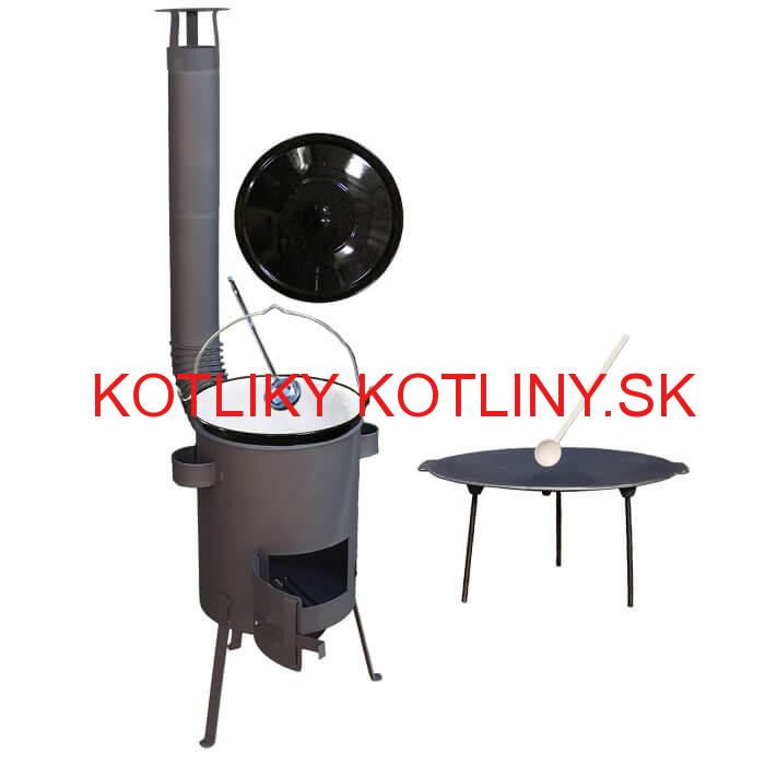 Smaltovaný kotlík 20 L + Liatinová panvica 45 cm + žiaruvzdorná kotlina 42 PLUS 600 s roštom na popol 4 mm