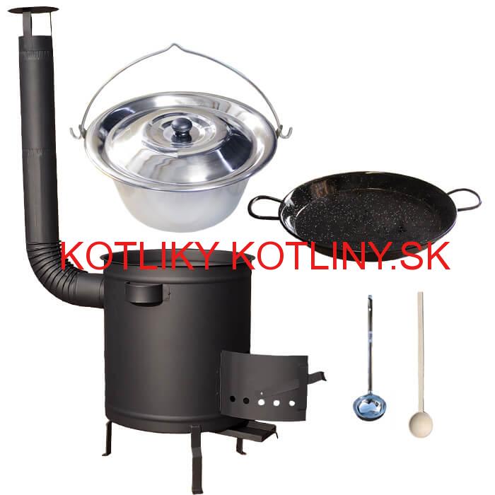 Nerezový kotlík 14 L (0,8 mm) + Paella panvica 38 cm + hrubostenná (1,5 mm) žiaruvzdorná kotlina (1,5 mm) 36 PLUS 600