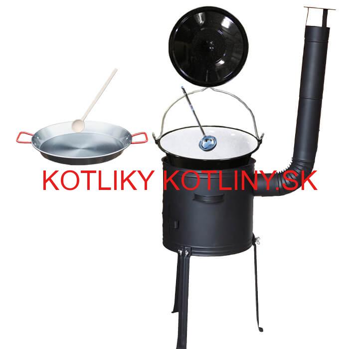 Smaltovaný kotlík 13 L (1,2 mm) + Paella panvica 38 cm + kotlina s vysokými nožičkami 36 cm, žiaruvzdorná farba Plus 700