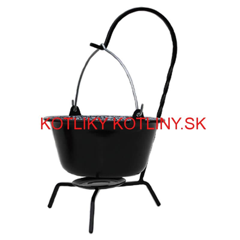 Servírovací kotlík na guláš smaltovaný čierny 0,8 l + stojan