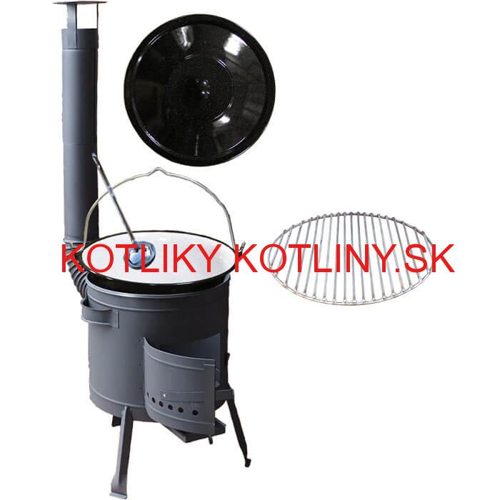 Smaltovaný kotlík 20 L + Nerezový rošt 45 cm + nízka žiaruvzdorná kotlina 42 cm PLUS 600