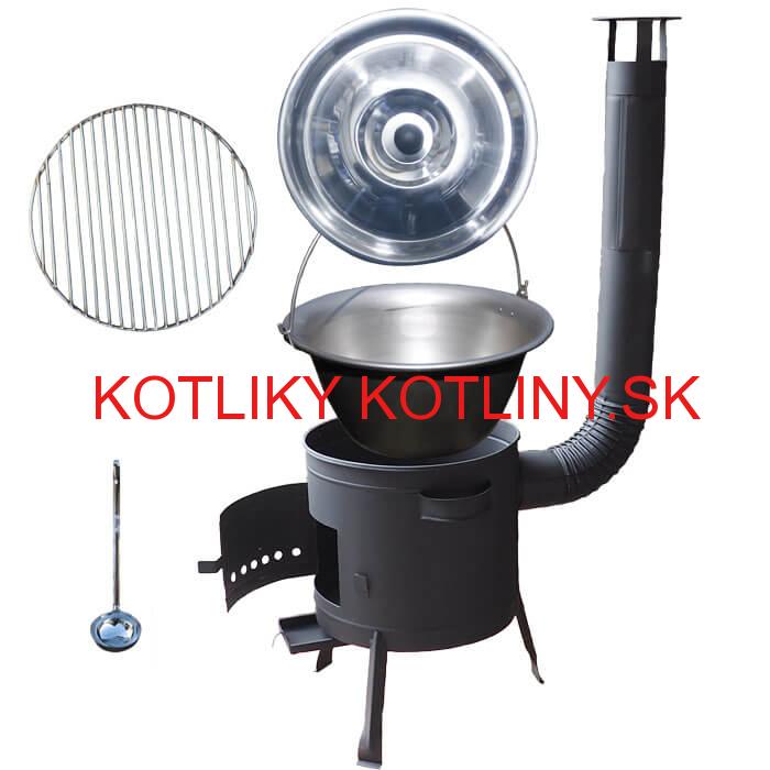 Nerezový kotlík 20 L (1,5 mm) + Nerezový rošt 45 cm + nízka žiaruvzdorná kotlina 42 cm PLUS 600