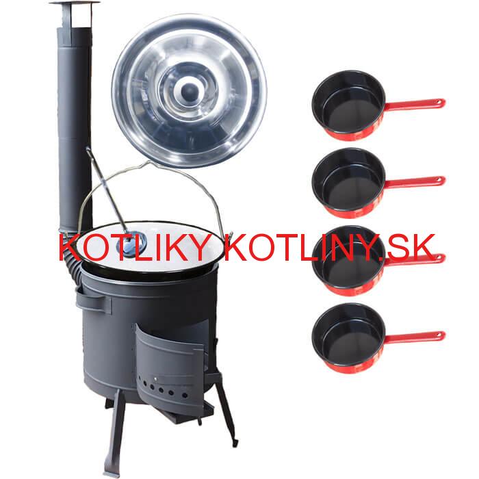 Smaltovaný kotlík 16 L + smaltované rajnice 4 ks + nízka žiaruvzdorná kotlina 39 cm PLUS 600