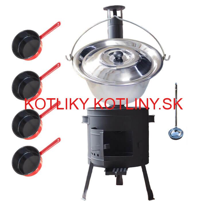 Nerezový kotlík 22 L (0,8 mm) INOX + smaltované rajnice 4 ks + nízka žiaruvzdorná kotlina 42 cm PLUS 600