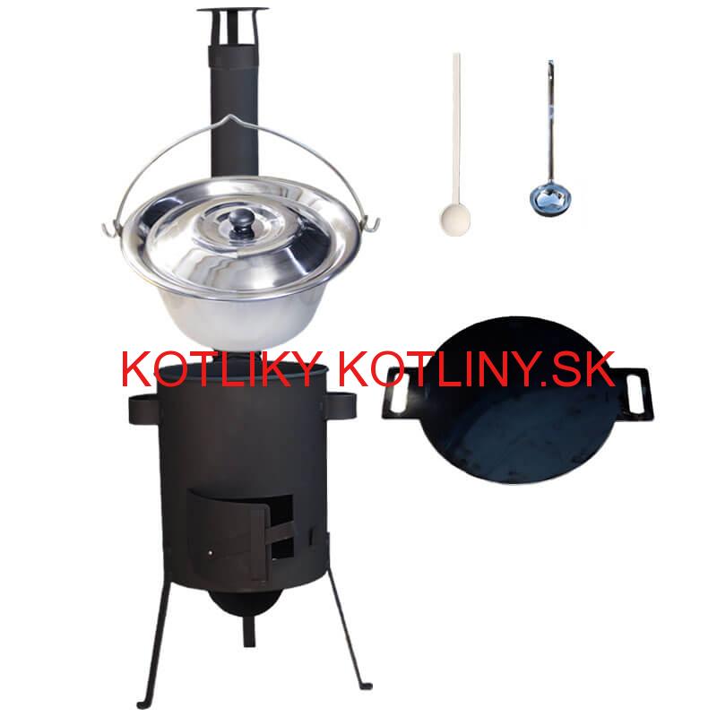 Nerezový kotlík 20 L (1,2 mm) INOX + železná panvica 44 cm UNI + kotlina 42 cm PLUS 600 4 MM