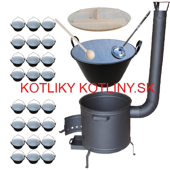 Smaltovaný kotol 100 L + servírovacie kotlíky (24 ks) vareška a naberačka PLUS 600