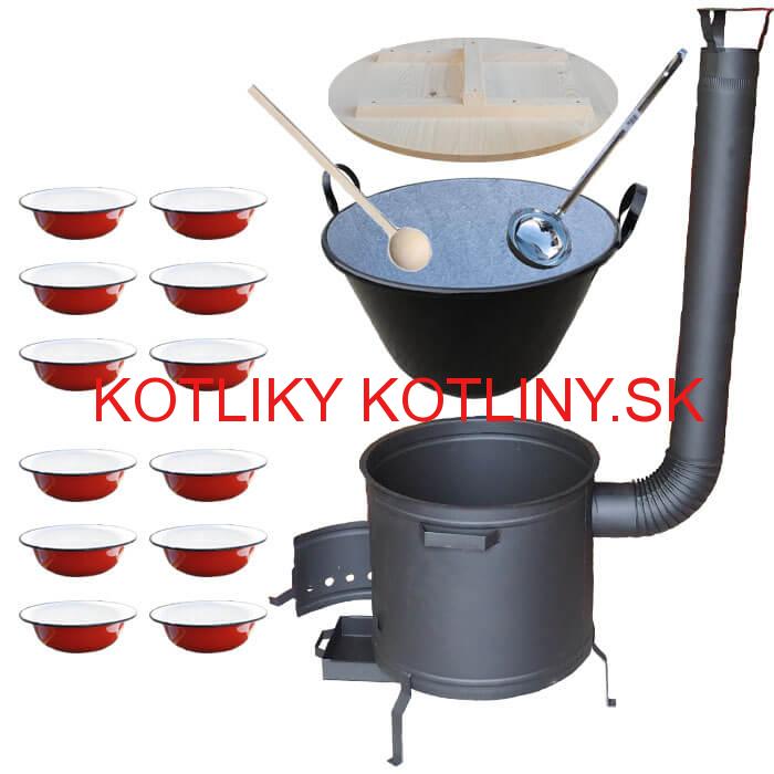 Smaltovaný kotol 100 L + smaltované taniere + vareška a naberačka PLUS 600 PLUS 600