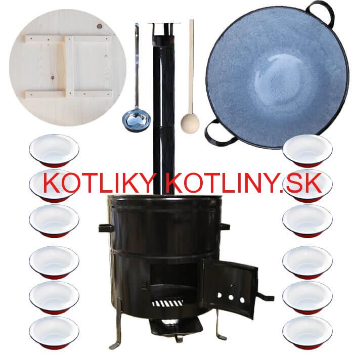Smaltovaný kotol 100 L + smaltované taniere 12 ks + vareška a naberačka BIG PARTY
