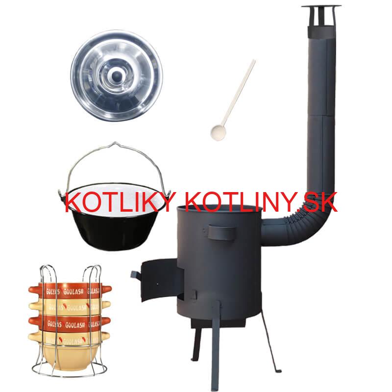 Smaltovaný kotlík 22 L (1,2 mm) + misky na guláš 4 ks + žiaruvzdorná kotlina 42 PLUS 600 4 MM