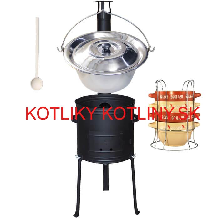Nerezový kotlík 22 L (0,8 mm) INOX + misky na guláš 4 ks + žiaruvzdorná kotlina 42 PLUS 700