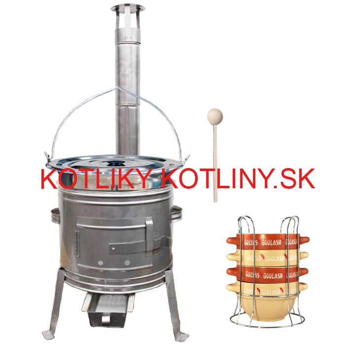 Nerezový kotlík 22 L (0,8 mm) INOX + misky na guláš 4 ks + nerezová kotlina 42 cm TOPLUX