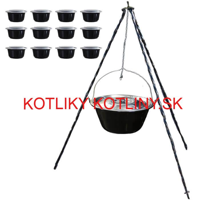Smaltovaný kotlík 16 L + pokrievka + stojan + misky 12 ks