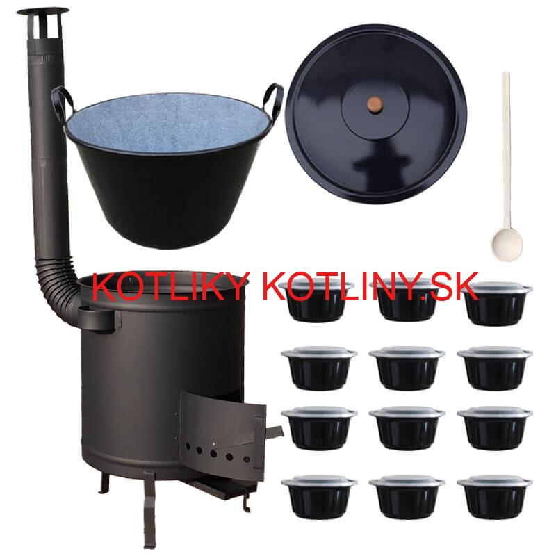 Smaltovaný kotol 60 L + hrubostenná kotlina 53 cm (1,5 mm) STRONG PLUS 600 + misky 12 ks