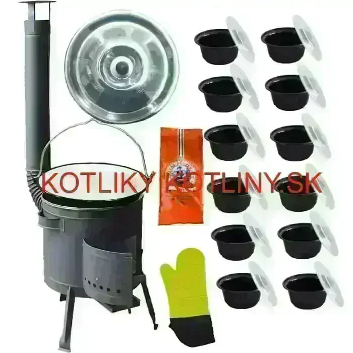 Smaltovaný kotlík 22 L (1,2 mm) + misky 12 ks + nízka žiaruvzdorná kotlina (0,8 mm) 42 PLUS 600