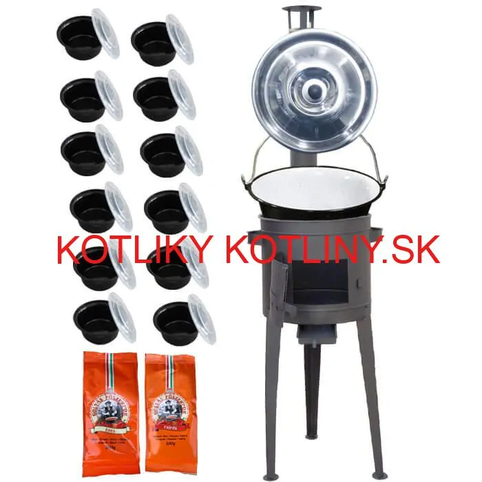 Smaltovaný kotlík 22 L (1,2 mm) + nerezová kotlina 42 cm LUX + misky 12 ks + 2 x korenie na guláš 100 g