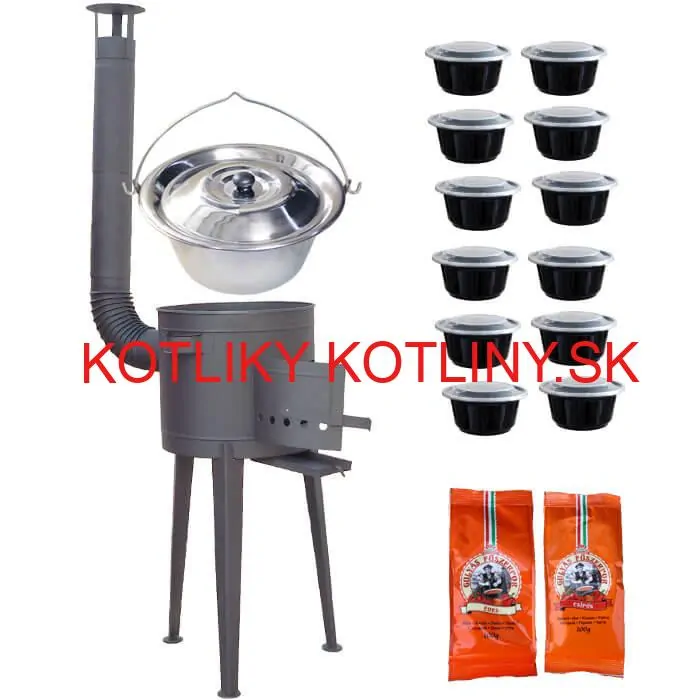 Nerezový kotlík 22 L (0,8 mm) INOX + vysoká žiaruvzdorná  kotlina 42 cm PLUS 600 + misky 12 ks + 2 x korenie na guláš 100 g