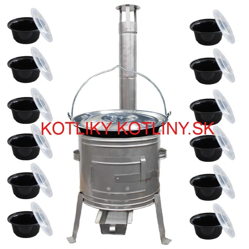 Smaltovaný kotlík 25 L + Nerezová kotlina 42 INOX + misky 12 ks