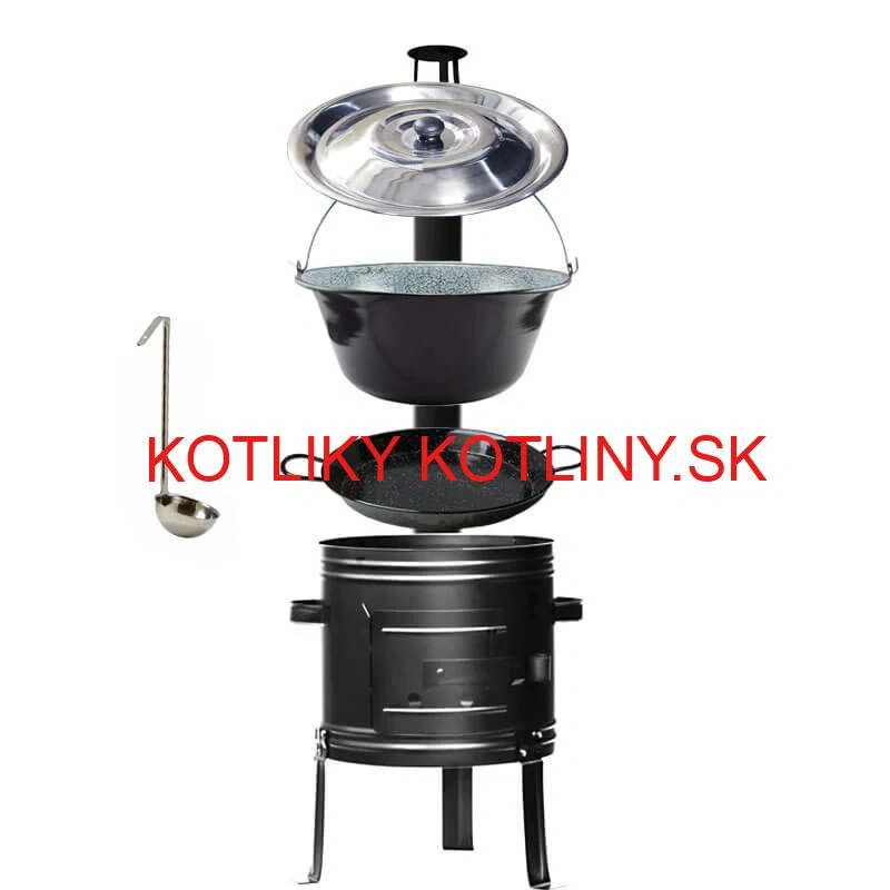 Smaltovaný kotlík 25 L + kovová kotlina + smaltovaná panvica 46 cm Paella