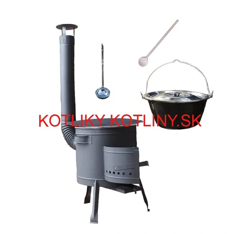 Smaltovaný kotlík 22 L + liatinová panvica 45 cm + nízka žiaruvzdorná kotlina 42 cm PLUS 600