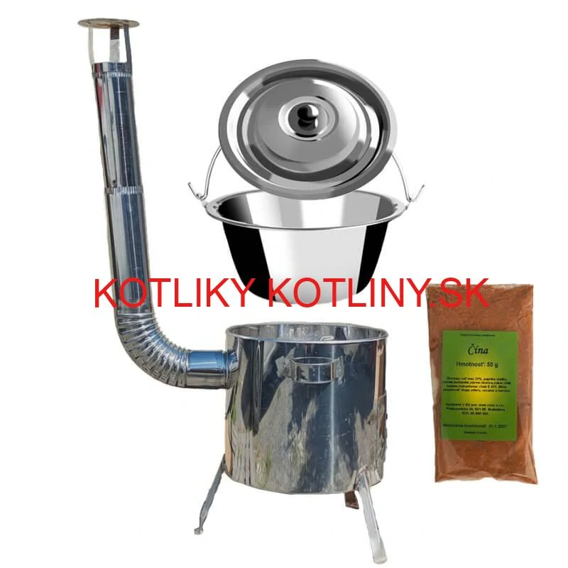 Nerezový kotlík 10 L (0,8 mm) + nerezová kotlina 31 INOX LUSTRO + Wok + korenie 50 g