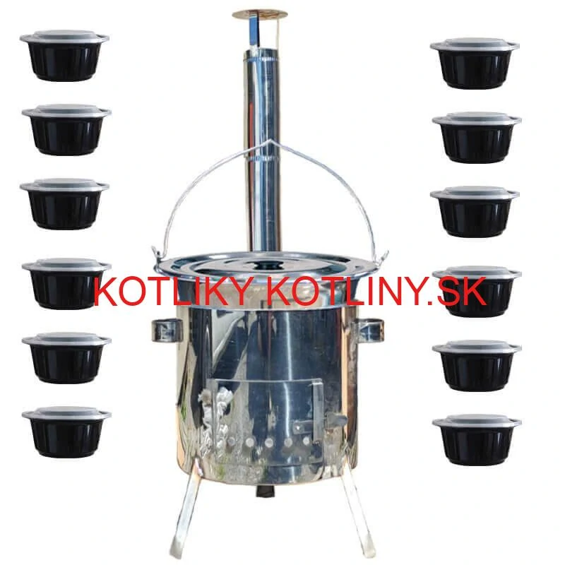 Nerezový kotlík 15 L (1,2 mm) INOX + Nerezová kotlina 36 INOX LUSTRO + misky 12 ks