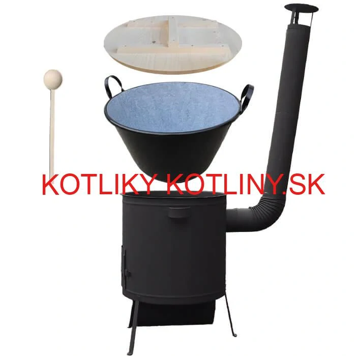 Zabíjačkový smaltovaný kotol 100 L, žiaruvzdorná kotlina 42 PLUS 600 4 MM, drevená pokrievka + vareška
