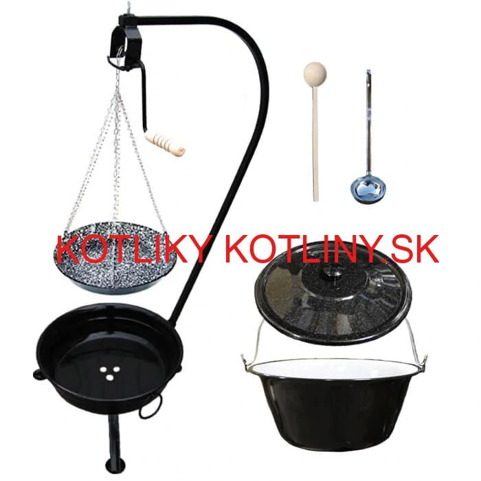 Smaltovaný kotlík 16 L (1,2 mm) + smaltovaná panvica + prenosné ohnisko