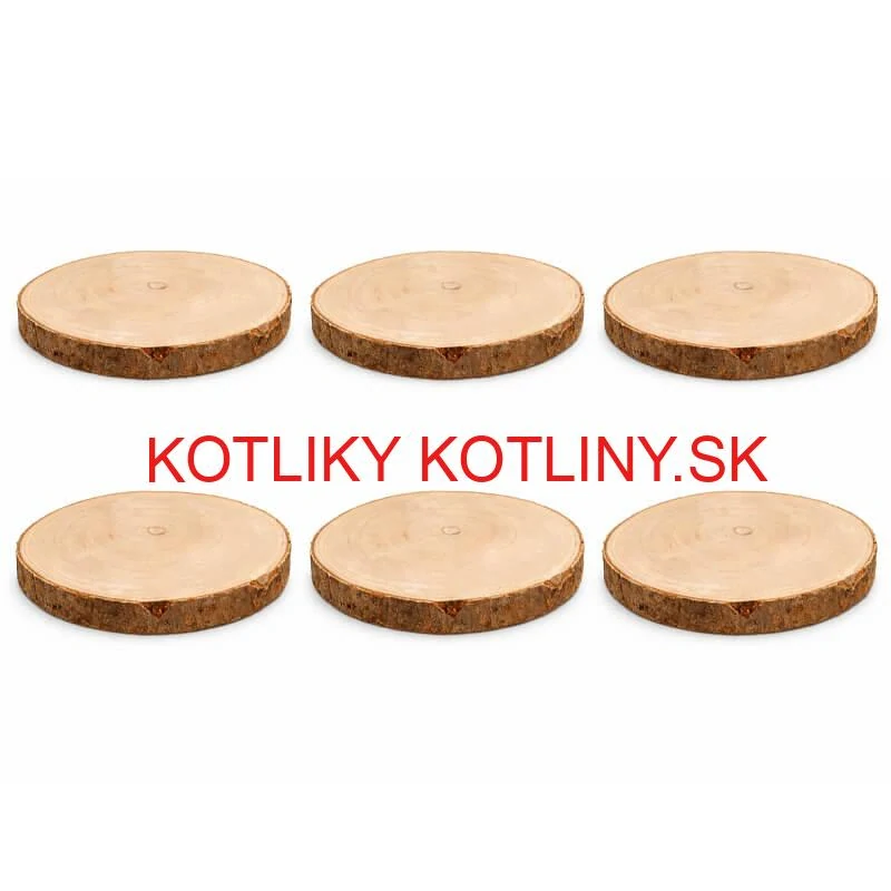 Súprava 6 drevených podnosov z prírodného plátku dreva s kôrou Ø 20–24 cm