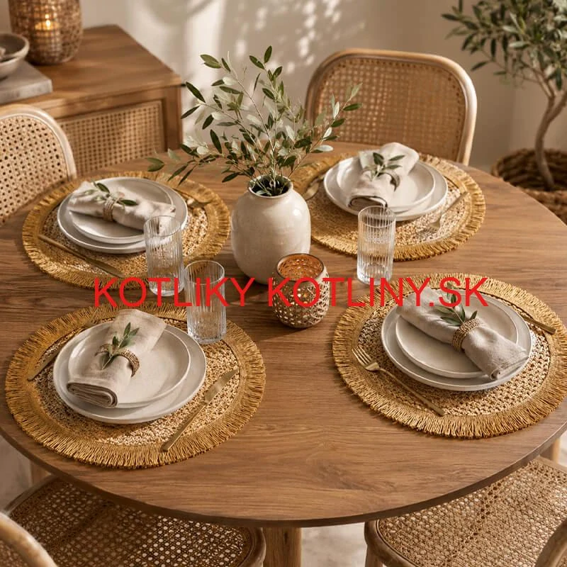 Okrúhle prírodné podložky pod tanier so strapcami 37 cm, 4 ks