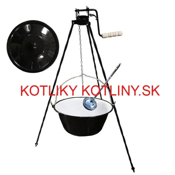 Smaltovaný kotlík 16 L + pokrievka + stojan s kladkou VAR