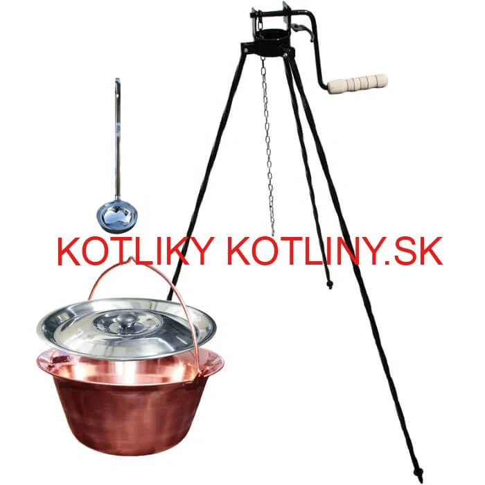 Medený kotlík 10 L (1,2 mm) + pokrievka + stojan s kladkou VAR
