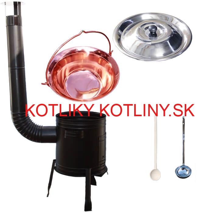 Medený kotlík 20 L (1,2 mm) + kovová kotlina 39 CLASSIC (KOV) + vareška a naberačka PARTY