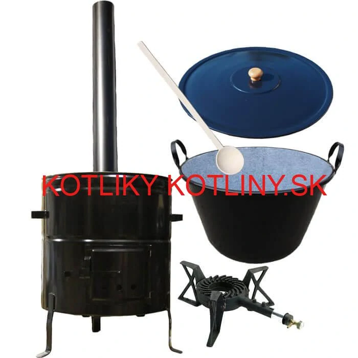 Zabíjačkový smaltovaný kotol 50 L + kovová kotlina 50 cm + horák 7 kW + dymovod