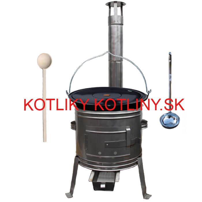 Smaltovaný kotlík 25 L (1,2 mm) + nerezová kotlina 42 cm + vareška a naberačka TOPLUX