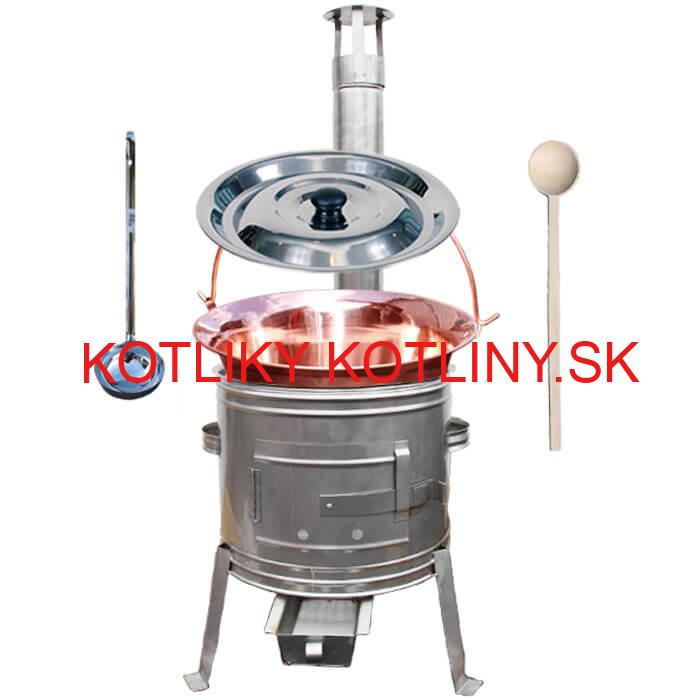 Medený kotlík 20 L (1,2 mm) + nerezová kotlina 39 cm + vareška a naberačka TOPLUX