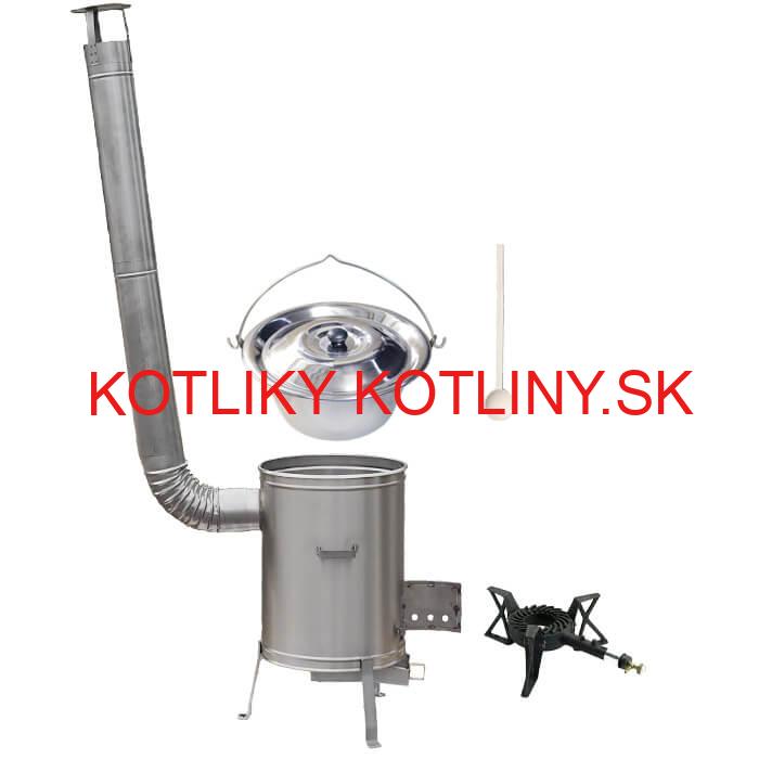 Antikorový kotlík 10 L (1,2 mm) + nerezová kotlina 36 cm + liatinový horák 7 kW, vareška LUX