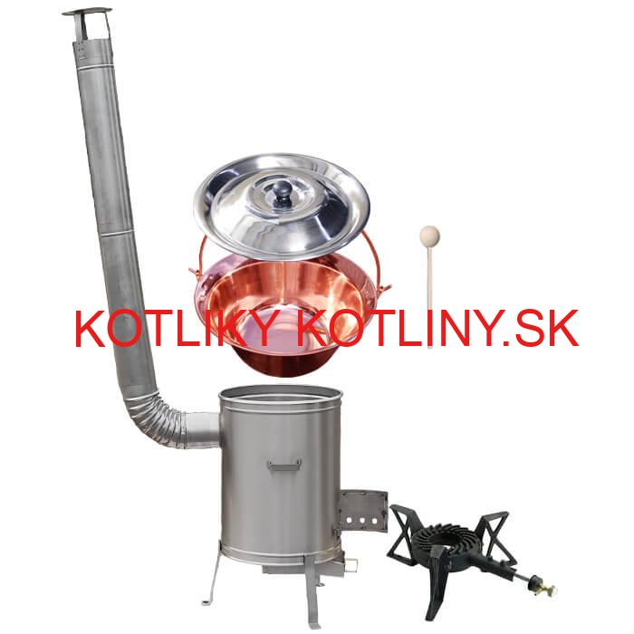 Medený kotlík 10 L (1,2 mm) + nerezová kotlina 36 cm + liatinový horák 7 kW, vareška LUX