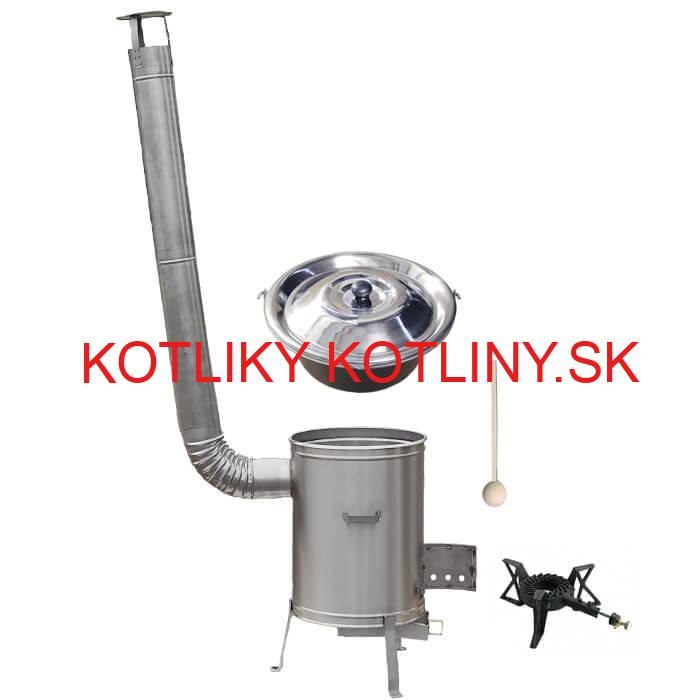 Nerezový kotlík 15 L (1,5 mm) + nerezová kotlina 36 cm + liatinový horák 7 kW, vareška LUX