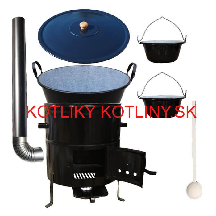 Zabíjačkový smaltovaný kotol 50 L + kovová kotlina 50 cm + 2 servírovacie kotlíky
