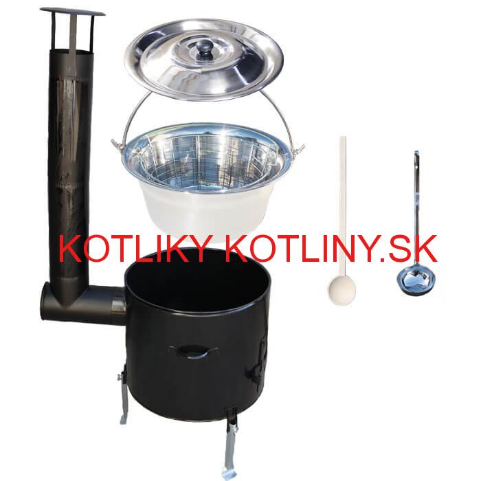 Nerezový kotlík 30 L (1,2 mm) + drôtený kôš + smaltovaná kotlina 45 Easy party (SMALT)