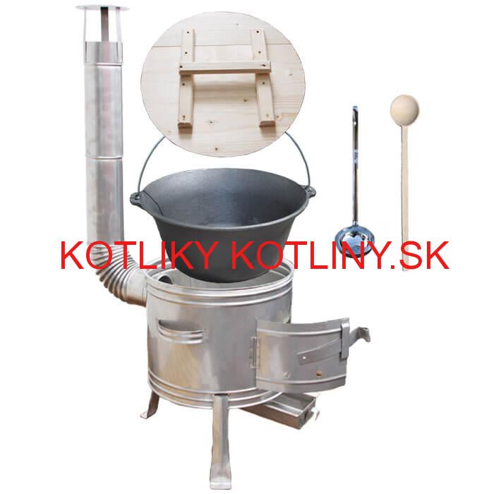 Liatinový kotlík 22 L ( 0,8 cm) + nerezová kotlina 45 cm + vareška a naberačka TOPLUX