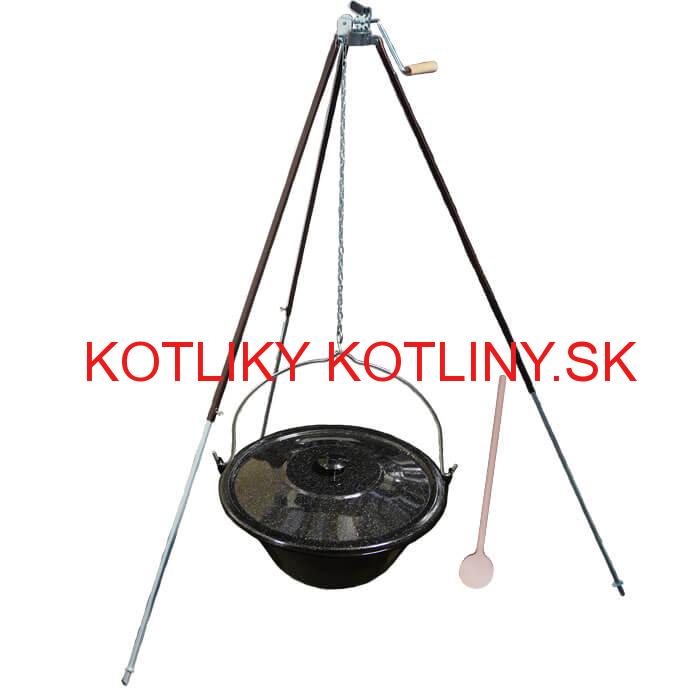 Smaltovaný kotlík 25 L (1,2 mm) + teleskopická trojnožka s poistnou kladkou + pokrievka